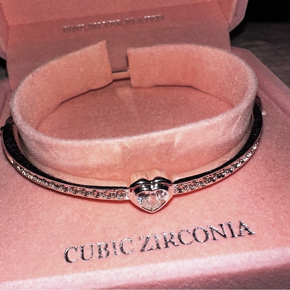Danecraft silver plated cubic zirconia heart bracelet with box